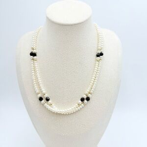 Freshwater Pearls With Black Obsidian Stone Statement Collar Necklace